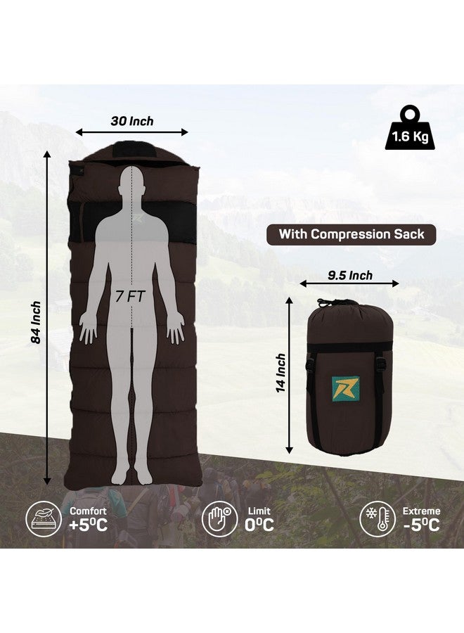 Rocksport Karakoram -5°C to +5°C Sleeping Bag for Adults,Camping,Men,Hiking, Indoor & Outdoor with Extra Fur Lining for Winters l Free Air Pillow & Adventure Pass(Brown) - Image 2