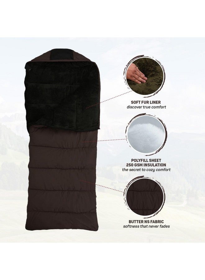 Rocksport Karakoram -5°C to +5°C Sleeping Bag for Adults,Camping,Men,Hiking, Indoor & Outdoor with Extra Fur Lining for Winters l Free Air Pillow & Adventure Pass(Brown) - Image 3