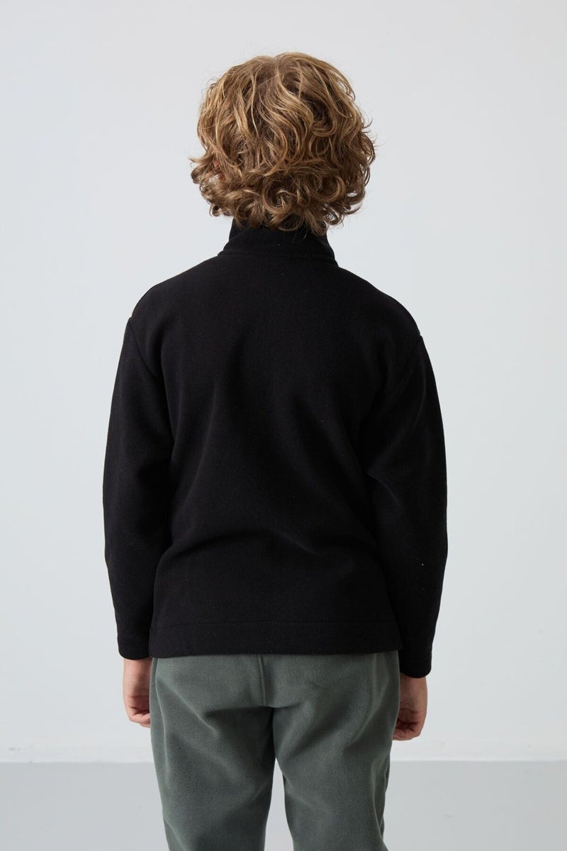 Tommy Life Black Thick Soft Texture Standard Fit Embroidered Polar Fleece Boy Sweatshirt - 11223  - Image 5
