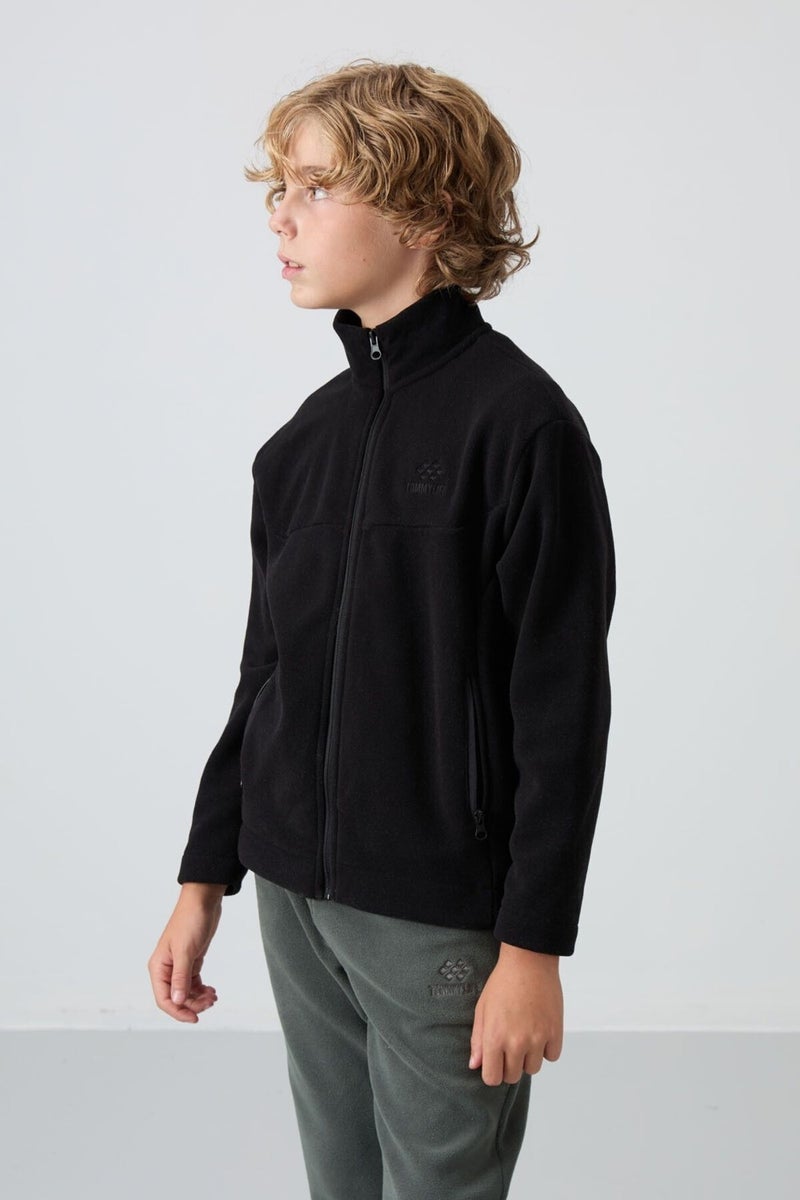 Tommy Life Black Thick Soft Texture Standard Fit Embroidered Polar Fleece Boy Sweatshirt - 11223  - Image 4