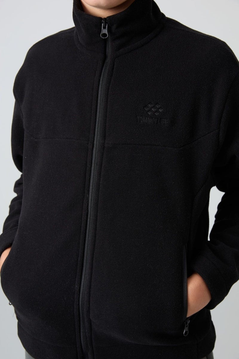 Tommy Life Black Thick Soft Texture Standard Fit Embroidered Polar Fleece Boy Sweatshirt - 11223  - Image 2