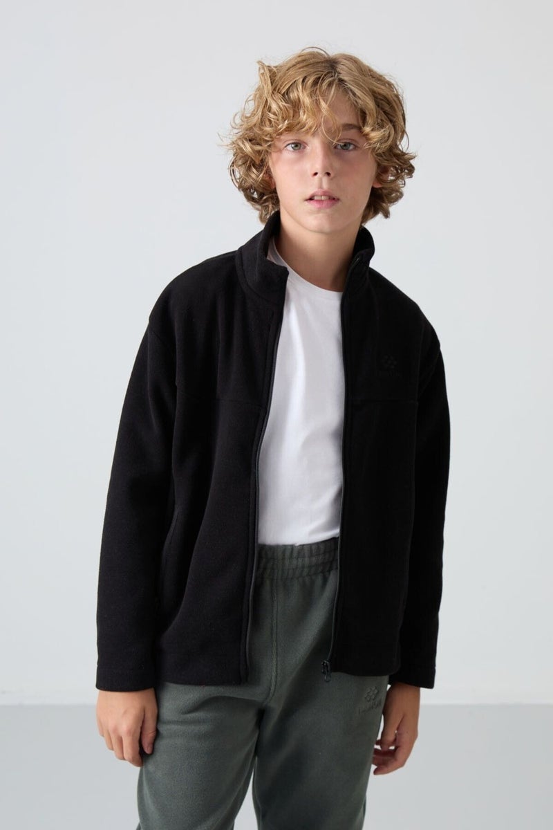 Tommy Life Black Thick Soft Texture Standard Fit Embroidered Polar Fleece Boy Sweatshirt - 11223  - Image 1