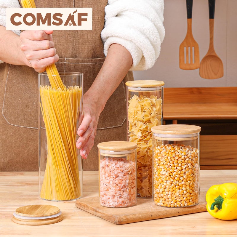 ComSaf Glass Food Storage Jars Set of 6  Clear Glass Storage Containers with Lids  Canisters Sets for the kitchen  Spaghetti  Pasta  Flour  Nuts  Oat  Coffee and Sugar Container  Pantry Organization - Image 4