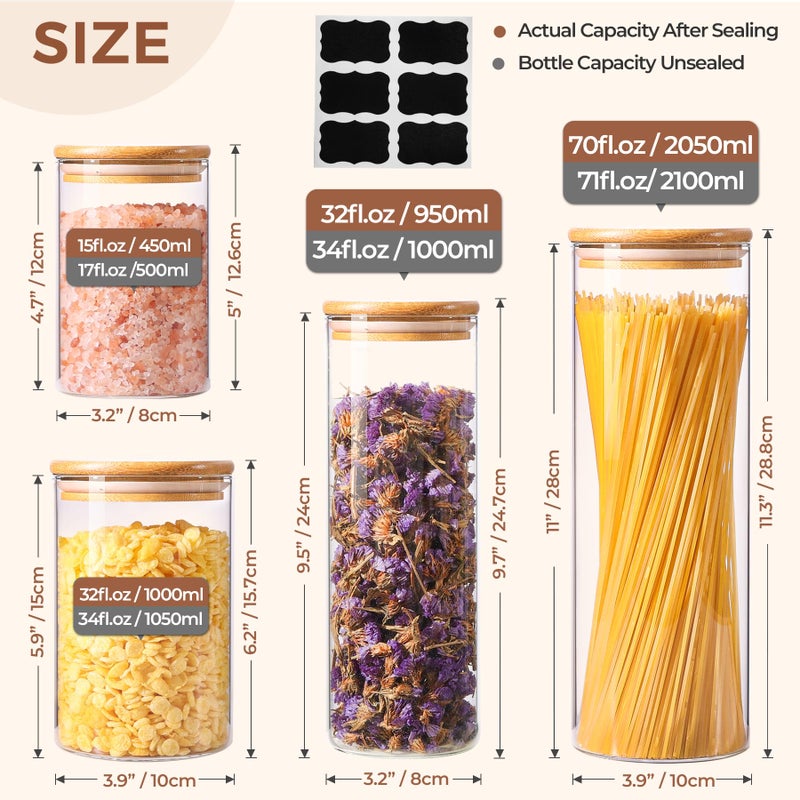 ComSaf Glass Food Storage Jars Set of 6  Clear Glass Storage Containers with Lids  Canisters Sets for the kitchen  Spaghetti  Pasta  Flour  Nuts  Oat  Coffee and Sugar Container  Pantry Organization - Image 2