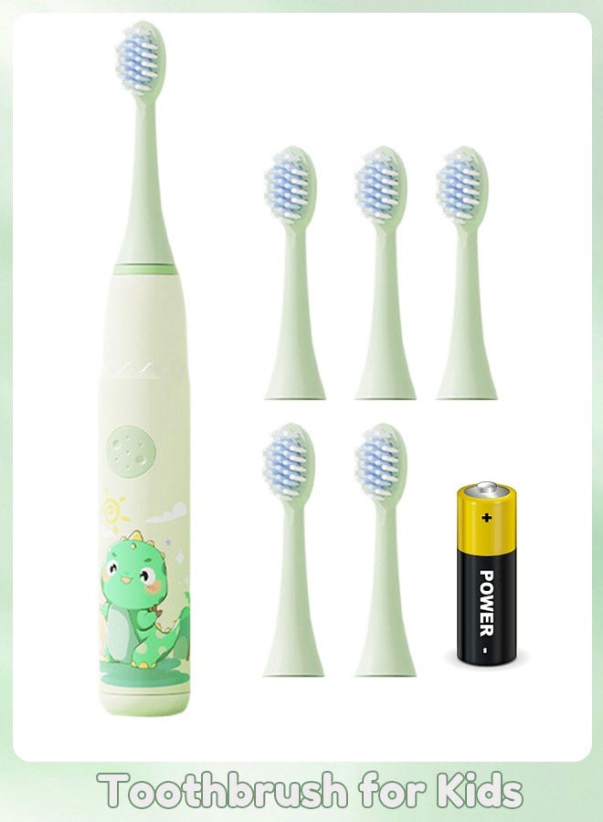 Sharpdo Kids Sonic Battery Powered Toothbrush with 6 Brush Heads, Dinosaur, Green - Image 1