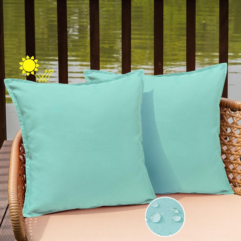 WOKANI Outdoor Waterproof Pillow Covers 20x20 Set of 2 Sunbrella Decorative Square Solid Couch Pillow Covers with Wide Edge for Patio Tent Sofa Bed Living Room  Aqua - Image 3