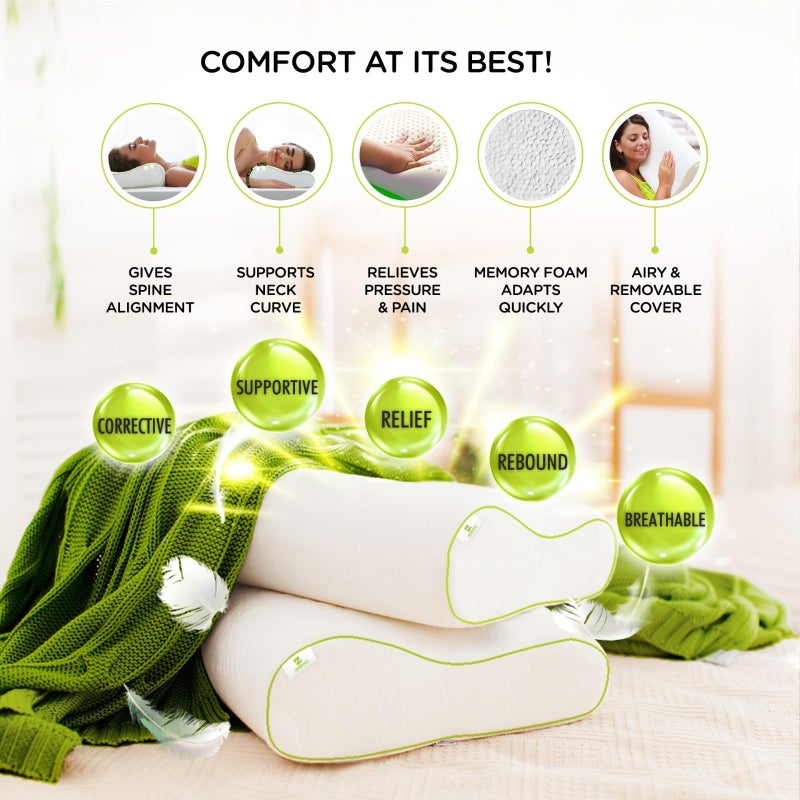 Cushows Orthopedic Memory Foam Cervical Pillow for Neck and Shoulder Pain (12 x 24 x 4 in) Ergonomic Contour Shape Ultra Soft Medical Pillows for Sleeping with Removable Washable Cover (Pack of 1) - Image 4