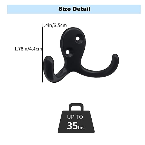 Kruodop 4 Pack Wall Hooks Wall Mounted Coat Hooks for Hanging Heavy Duty, Black Towel Hooks, Metal Double Coat Hanger with Screws Cup Retro for Coats, Handbags, Towels, Hat - Image 2