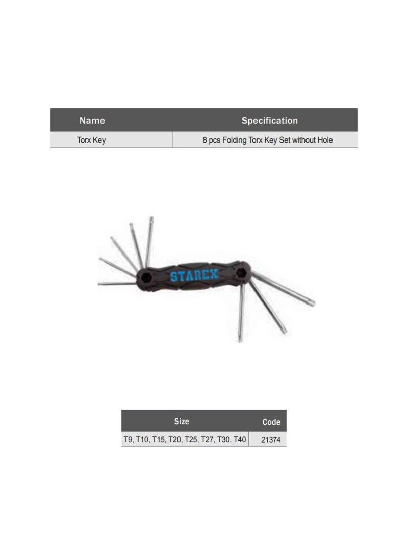 Starex Hex Key Wrench Set 9pcs(T9-T40) Grey Soft Grip Blister Card