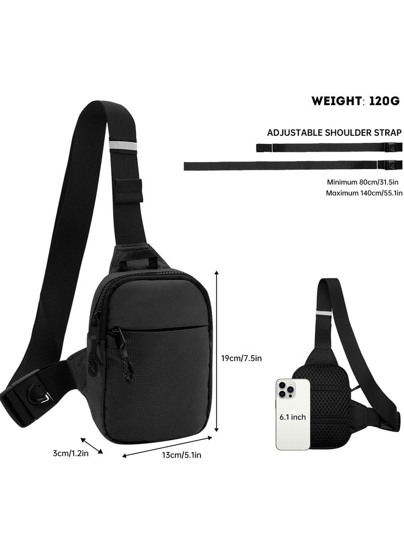 ELFSA Waterproof Small Sling Bag for Men Adjustable Crossbody Chest Fanny Pack Travel Sports Camping Everyday Use Black - Image 2