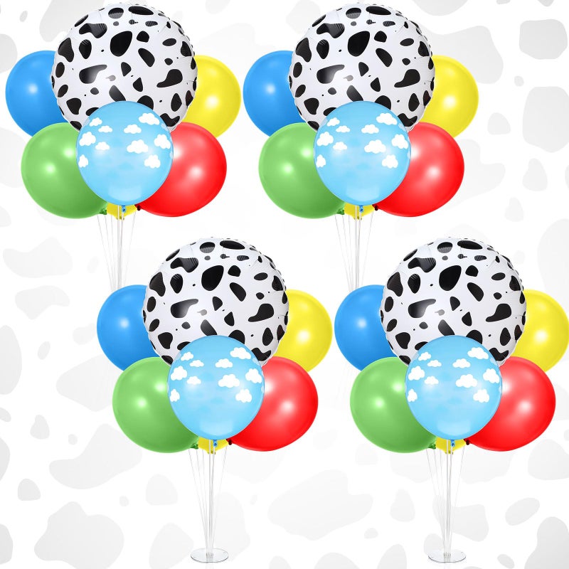 Charnoel Birthday Party Decorations Table Centerpiece Balloon Stand Kit with Cow Print Foil and Latex Balloon for Baby Shower Farm Animals Wedding Supplies 4 SetsBlue Red Yellow Green - Image 3
