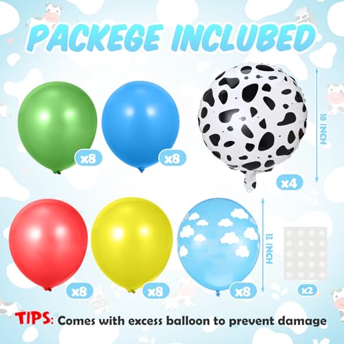 Charnoel Birthday Party Decorations Table Centerpiece Balloon Stand Kit with Cow Print Foil and Latex Balloon for Baby Shower Farm Animals Wedding Supplies 4 SetsBlue Red Yellow Green - Image 5