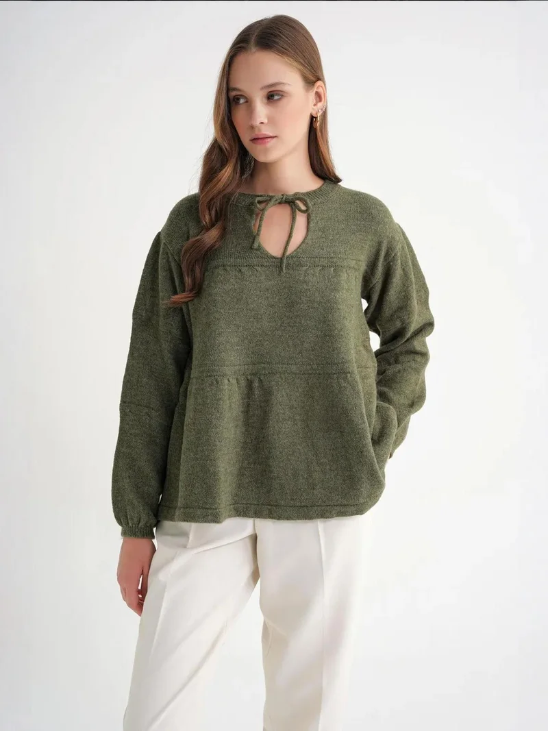MixRay Mixray Tie-Detail Loose Knit Sweater