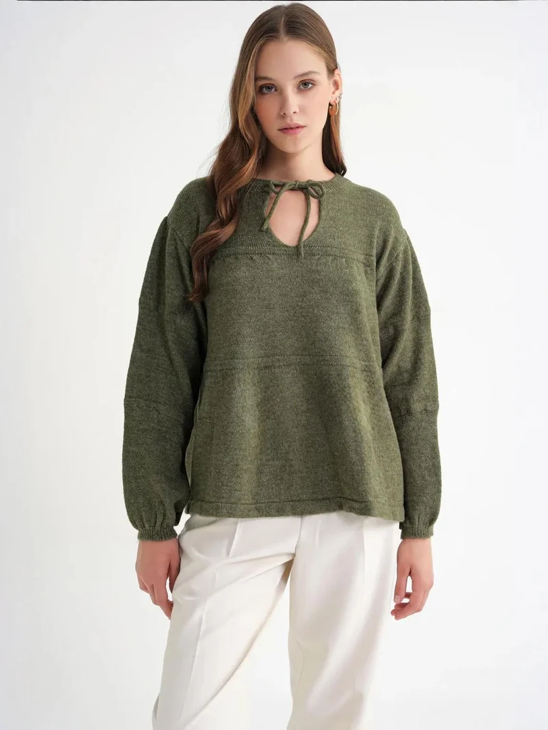 MixRay Mixray Tie-Detail Loose Knit Sweater