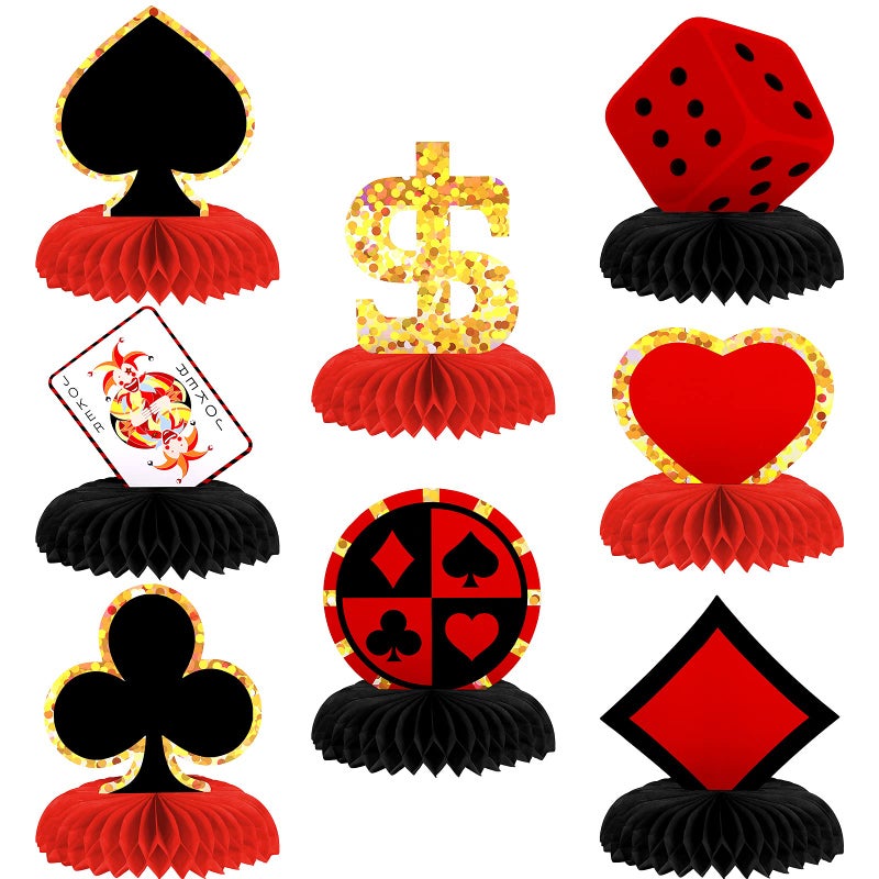 Outus 8 Pieces Casino Birthday themed Party Decorations Set Poker Honeycomb Centerpieces Honeycomb Table Centerpieces Playing Card Sign Decoration for Casino Poker Theme Birthday Party Supplies 8 Designs - Image 3