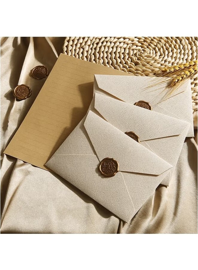 Generic Writing Paper and Envelopes Set with Wax Seal Samp, 6 Vintage Textured White Envelopes 20 Krafts and 6 Wax Sealing Stickers for Writing Letter  - Image 4