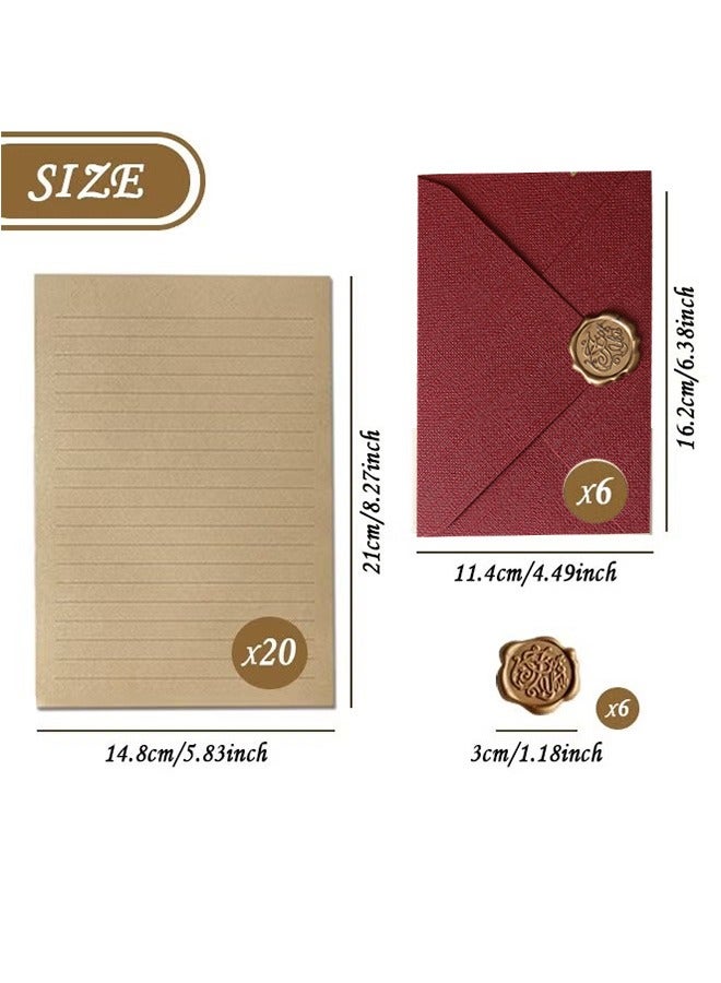 Writing Paper and Envelopes Set with Wax Seal Samp, 6 Vintage Textured White Envelopes 20 Krafts and 6 Wax Sealing Stickers for Writing Letter - Image 4