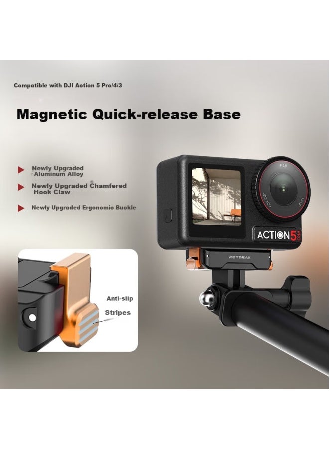 Reygeak Compatible Quick Release Adapter For Dji Action 4, 5 Pro, Action 3 Osmo 360 Magnetic Quick Release Base, Cycling Gimbal Sports Camera Accessory Mounting Bracket - Image 1