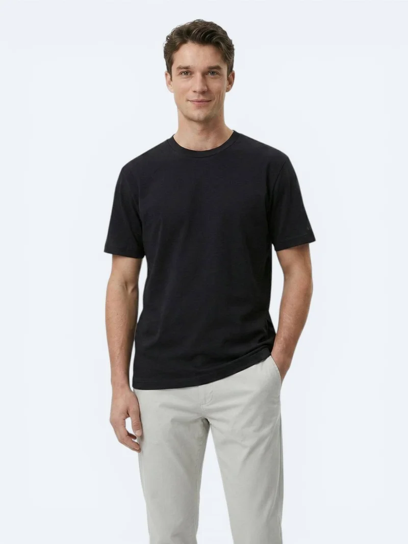 Kip Black Plain Cotton Blended T-Shirt