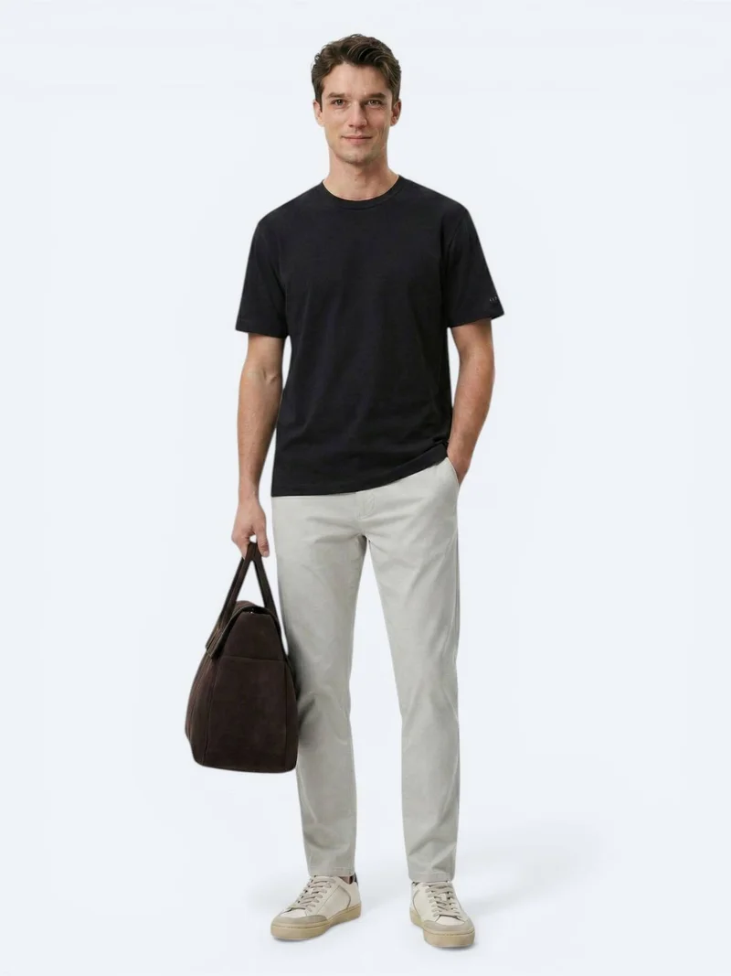 Kip Black Plain Cotton Blended T-Shirt