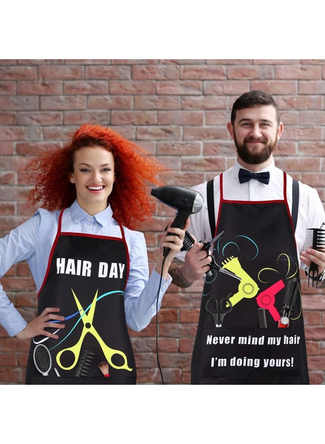 Satinior 3 Pieces Waterproof Salon Apron Stylist with Pockets for Women Men Hairdressers Cosmetology Aprons Dog Grooming Work Smock Funny Barber Hair Cutting Favor, Black, 26.7inch*28.7inch - Image 5