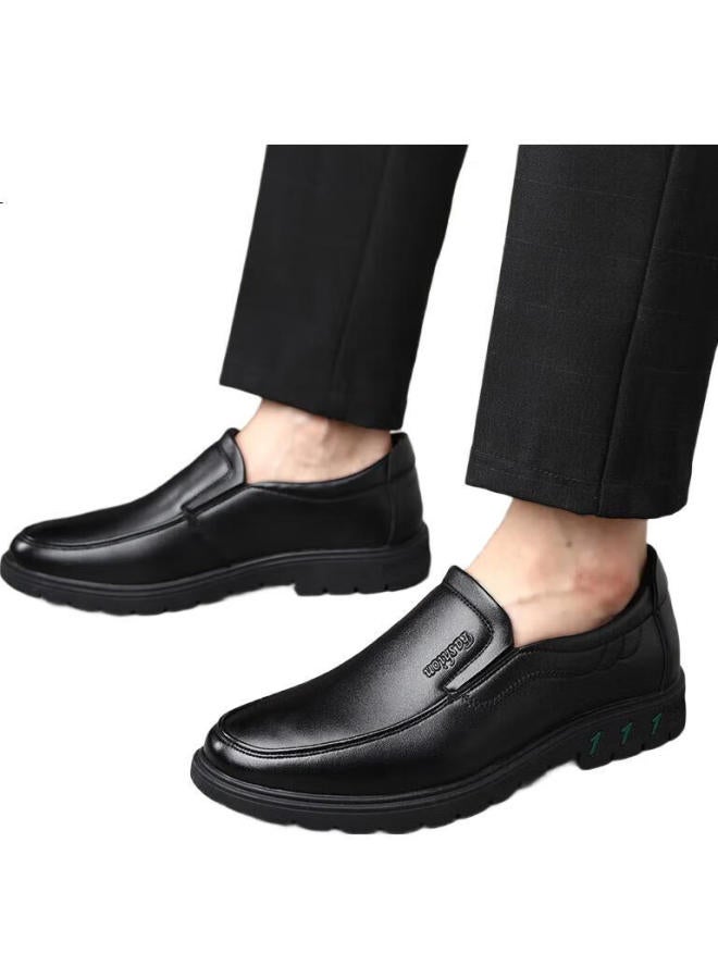 BEIOUTU Men'S Business Casual Shoes Fashion Lightweight Slip-On Soft Leather Shoes 7088 Black Size 43 - Image 3
