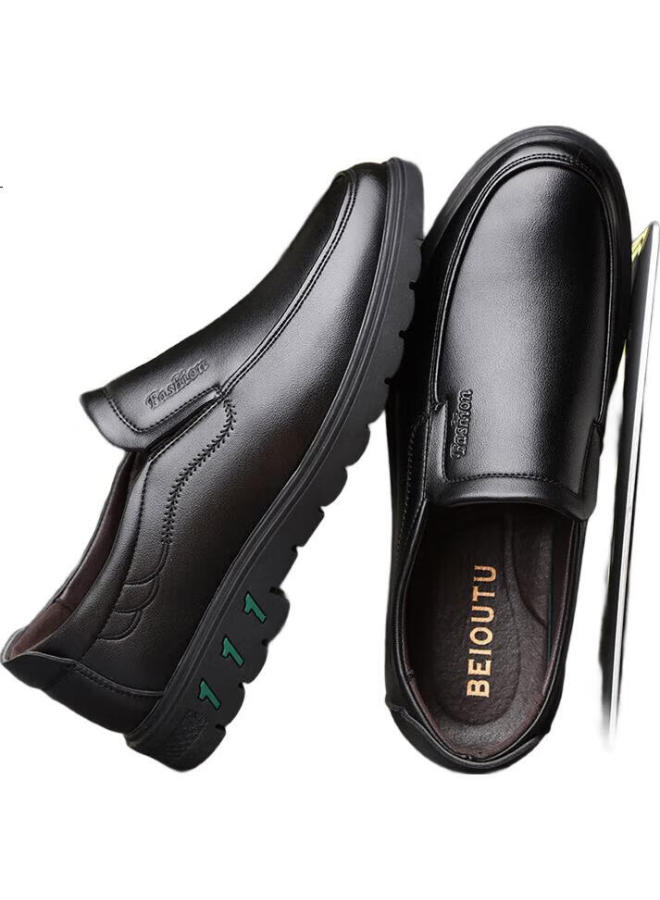 BEIOUTU Men'S Business Casual Shoes Fashion Lightweight Slip-On Soft Leather Shoes 7088 Black Size 43 - Image 2
