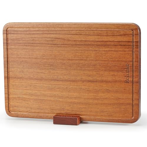 Relxinke Solid Teak Wood Cutting Board One Piece Non Glued Thick Crack Resistant Wooden Chopping Board with DeepJuice Grooves Built in Handles for Kitchen Meat Vegetables Chese 14 X 9.5 Inch - Image 1