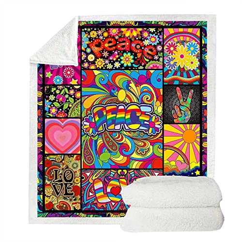 Juirnost Gift for Hippie Style - Peace Love Flower Throw Blanket with 70s Peace Sign Retro Hippy Stoner Groovy Design, Soft Cozy Fleece Plush Reversible Blanket for Couch, Bed, Sofa - Image 4
