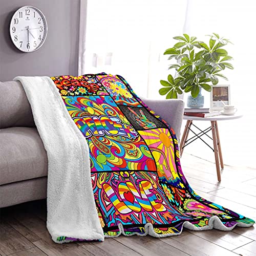 Juirnost Gift for Hippie Style - Peace Love Flower Throw Blanket with 70s Peace Sign Retro Hippy Stoner Groovy Design, Soft Cozy Fleece Plush Reversible Blanket for Couch, Bed, Sofa - Image 2