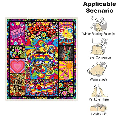 Juirnost Gift for Hippie Style - Peace Love Flower Throw Blanket with 70s Peace Sign Retro Hippy Stoner Groovy Design, Soft Cozy Fleece Plush Reversible Blanket for Couch, Bed, Sofa - Image 3
