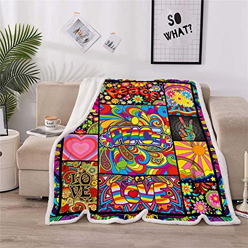 Juirnost Gift for Hippie Style - Peace Love Flower Throw Blanket with 70s Peace Sign Retro Hippy Stoner Groovy Design, Soft Cozy Fleece Plush Reversible Blanket for Couch, Bed, Sofa - Image 5