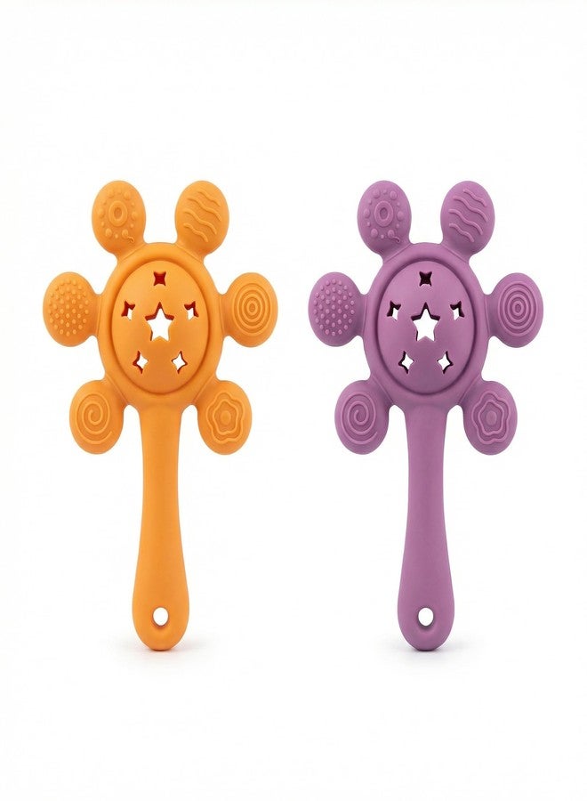 NVS KIDS Teether for Baby | Musical Rattle Teethers for 3 to 24 Months | Silicone Rattle Teether | BPA-Free for Easy Teething | Jhunjuna, Baby Feeding Toys (Purple-Orange)