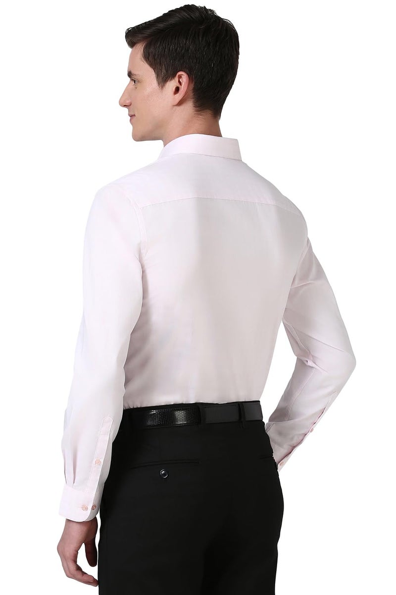 Peter England Men's Slim Fit Full Sleeve Self-Design Checkered Shirt | Cotton-Rich | Pin Point Oxford Pink - Image 3