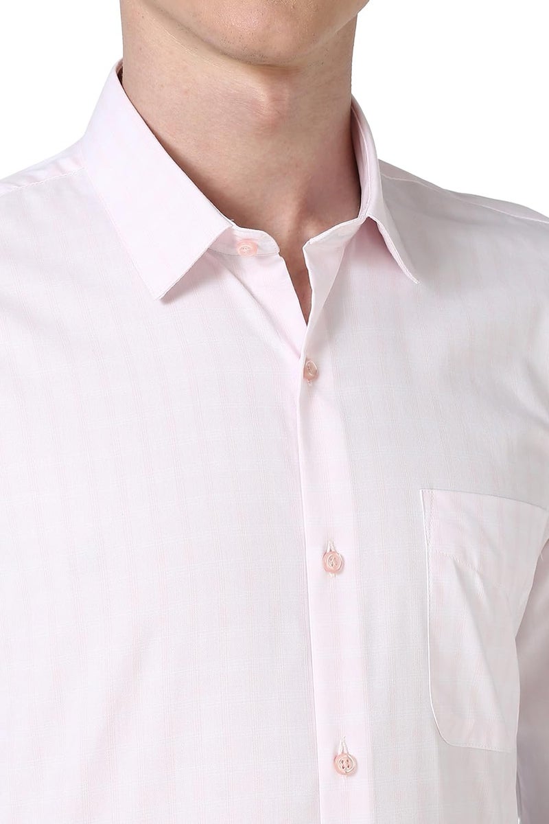 Peter England Men's Slim Fit Full Sleeve Self-Design Checkered Shirt | Cotton-Rich | Pin Point Oxford Pink - Image 4