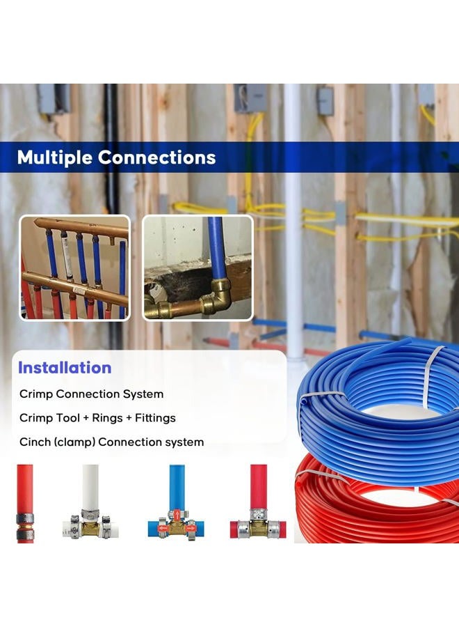 أنابيب PEX A - لفتين من أنابيب PEX A - 1/2 بوصة × 100 قدم أنابيب PEX زرقاء وحمراء - أنابيب السباكة PEX للتدفئة الإشعاعية غير الحاجزة - لأنابيب المياه الباردة والساخنة (النوع A) - Image 5