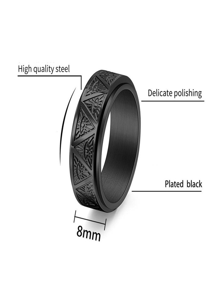 OIDIMS خواتم OIDIMS مخصصة للرجال والأولاد، خواتم دوارة على شكل عين شريرة، مقاس 8 مم، مصنوعة من الفولاذ المقاوم للصدأ، خواتم تململ، خاتم زفاف أسود، خواتم على شكل هرم، خواتم عين شريرة، هدية مجوهرات عتيقة للصديق أو الأب، مريحة (7) - Image 3