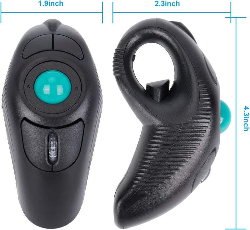 welspo Wireless USB Handheld Finger Trackball Mouse with Laser Pointer - Ergonomic Design - Image 4