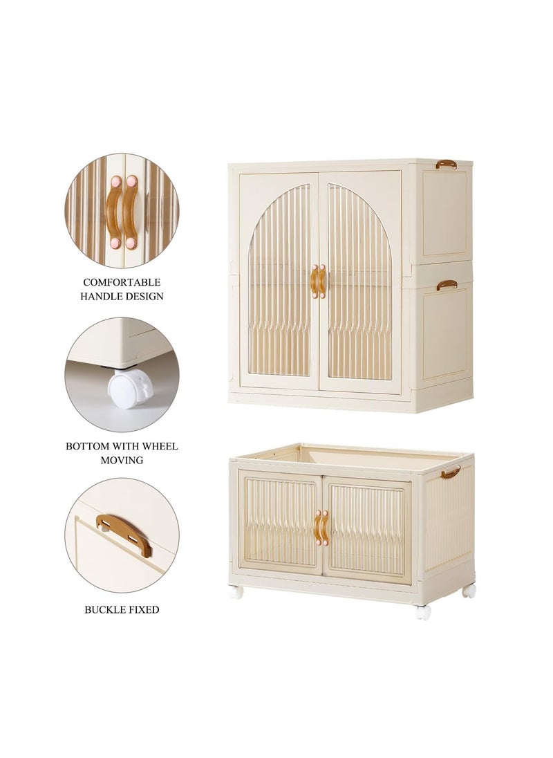 Generic Portable Kids Closet Children's Wardrobe Collapsible Plastic Large Baby Clothes Cabinet Bedroom Nursery Armoire Quick Install Toddler Dresser with Hanging Rod and Door,White  - Image 5