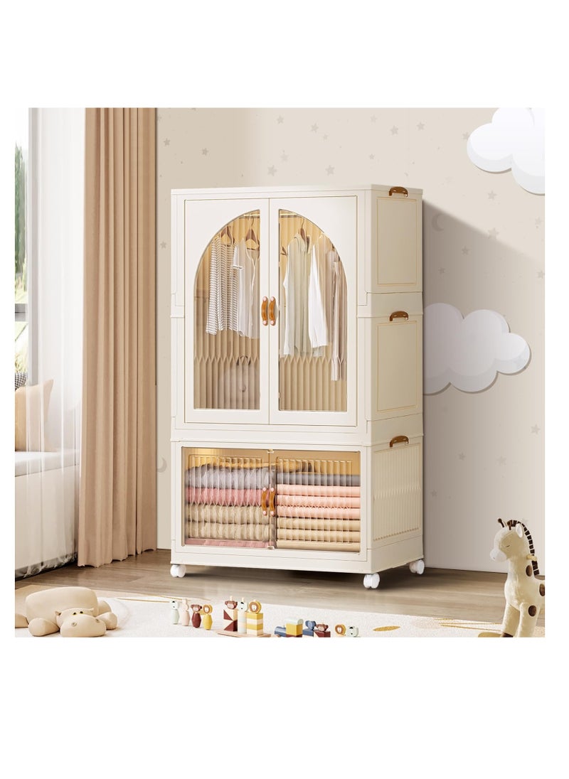 Generic Portable Kids Closet Children's Wardrobe Collapsible Plastic Large Baby Clothes Cabinet Bedroom Nursery Armoire Quick Install Toddler Dresser with Hanging Rod and Door,White  - Image 1