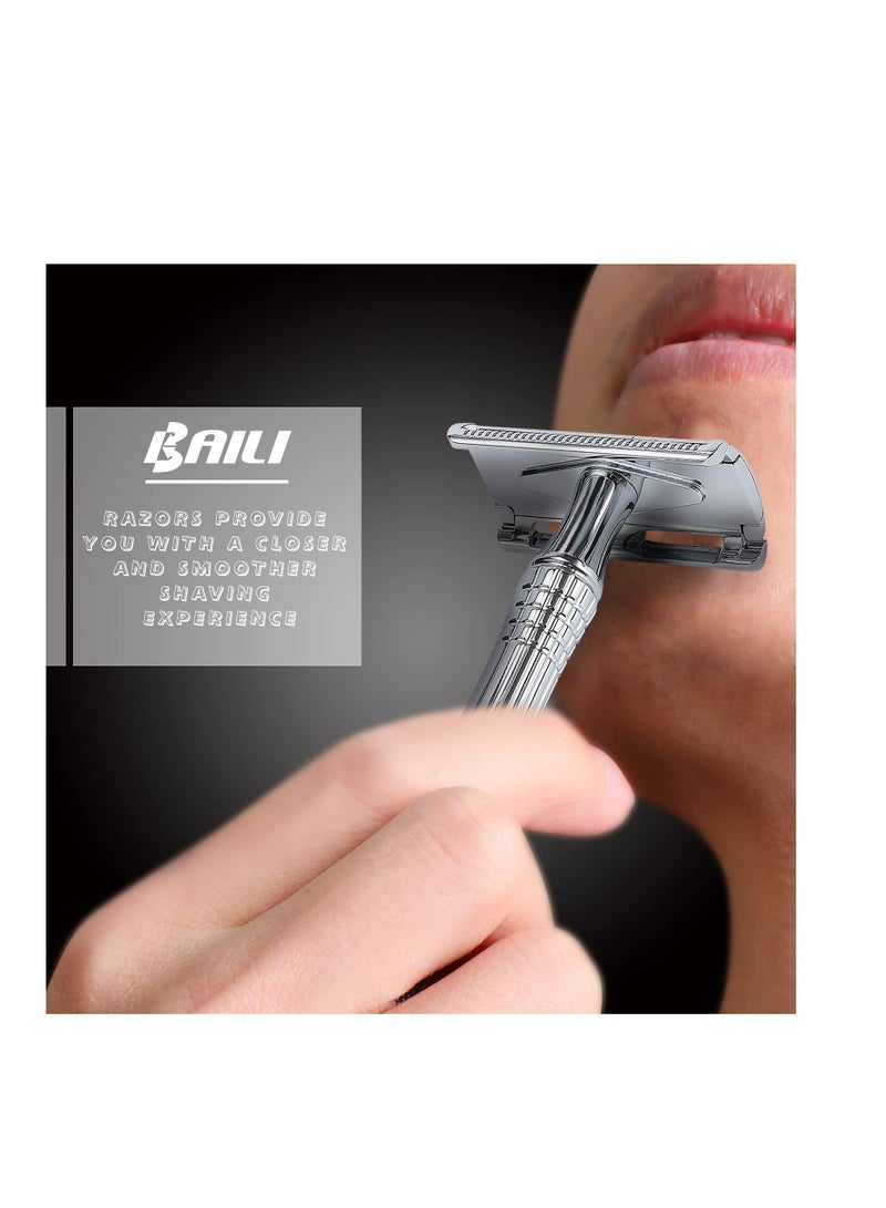 BAILI BAILI Classic 3-Piece Double Edge Safety Razor Wet Shaving for Men Women with Platinum Blade and Mirrored Travel Case BD176  - Image 2