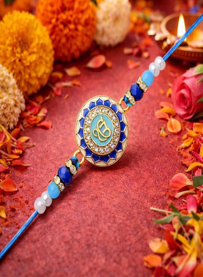 Riddhika Ventures Royal Blue Sacred Ek Onkar Rakhi Represents spirituality, positivity, and divine protection with Roli Chawal and Greeting Card (K10) - Image 5