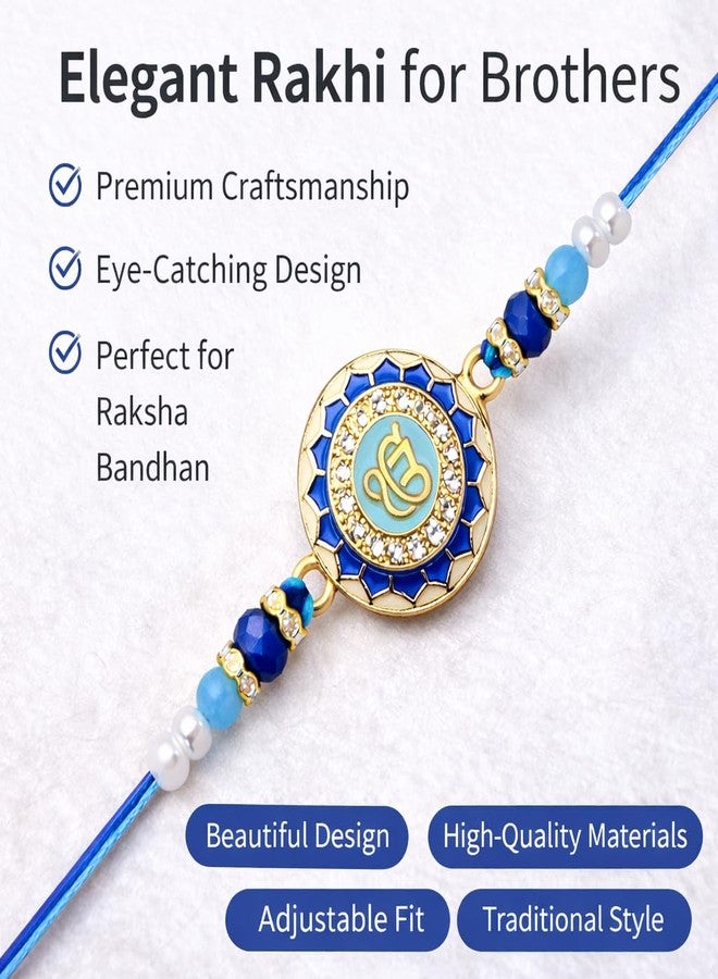 Riddhika Ventures Royal Blue Sacred Ek Onkar Rakhi Represents spirituality, positivity, and divine protection with Roli Chawal and Greeting Card (K10) - Image 4