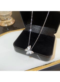 Generic South Korea Silver Titanium Steel Necklace For Girls Versatile High Sense Niche Pearl Butterfly Pendant Clavicle Chain Jewelry 