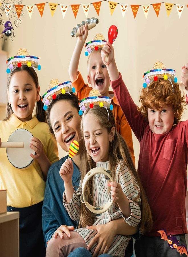 جيكسين مجموعة قبعات جيكسين 30 قطعة من قبعات سومبريرو فييستا الخشبية فييستا ماراكاس، مع 10 عصابات رأس سومبريرو مكسيكية 20 قطعة 4.3 بوصة خشبية فييستا ماراكاس قبعات سمبريرو صغيرة من القش سمبريرو مكسيكي لدمى الأطفال - Image 5
