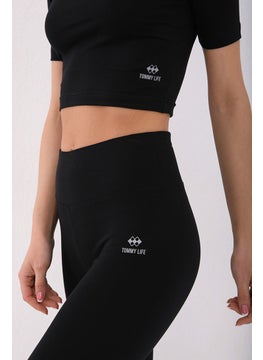 Tommy Life Black Women's High Waist Slim Fit Skinny Leg Capri TIGHTS-93097  - Image 4