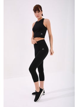 Tommy Life Black Women's High Waist Slim Fit Skinny Leg Capri TIGHTS-93097  - Image 3