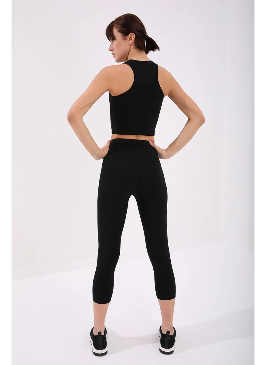 Tommy Life Black Women's High Waist Slim Fit Skinny Leg Capri TIGHTS-93097