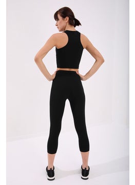 Tommy Life Black Women's High Waist Slim Fit Skinny Leg Capri TIGHTS-93097  - Image 2
