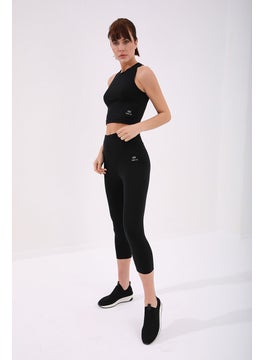 Tommy Life Black Women's High Waist Slim Fit Skinny Leg Capri TIGHTS-93097  - Image 1